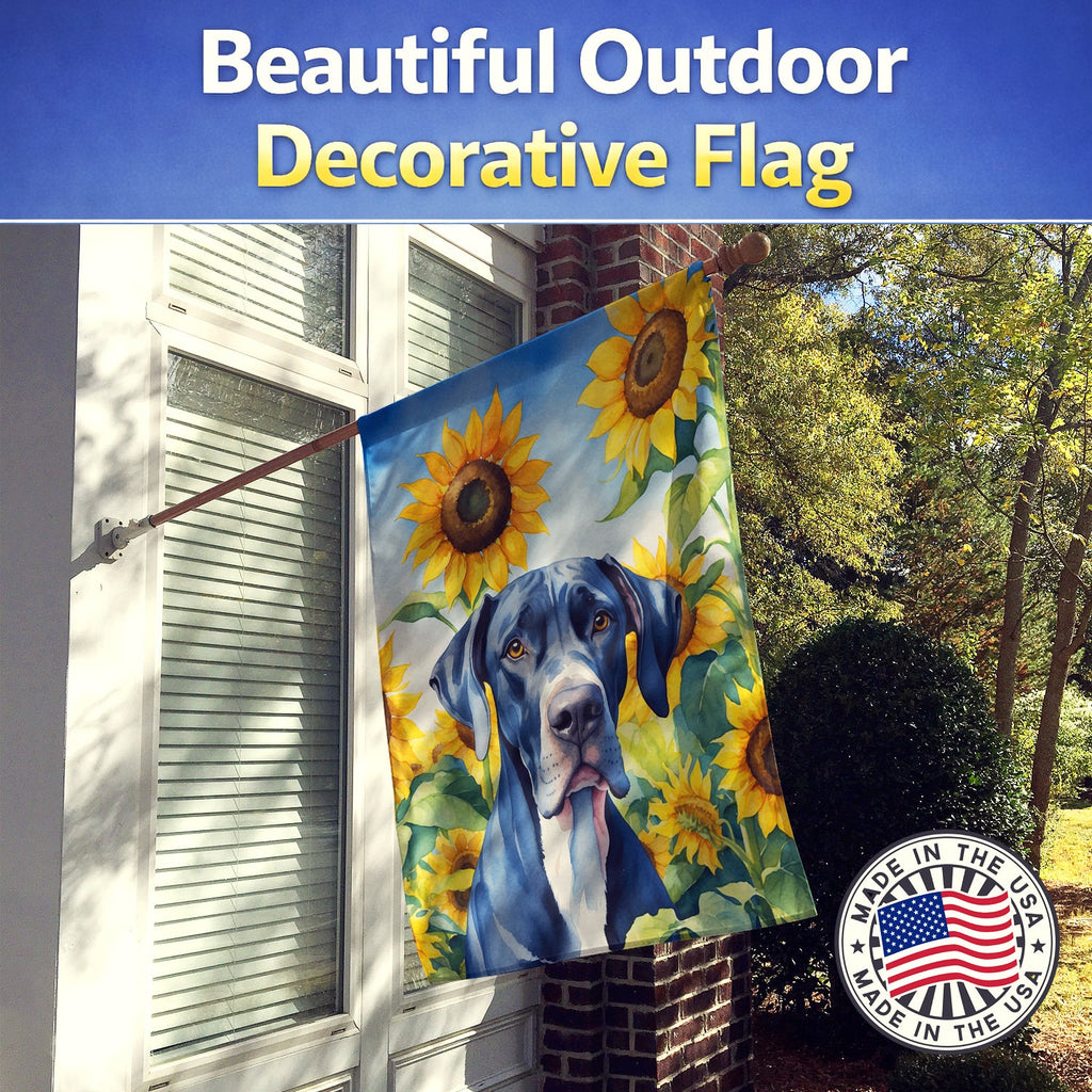 Great Dane in Sunflowers House Flag 28x40 Porch Sleeve Pole Decorative Outside Yard Banner Artwork Wall Hanging, Polyester