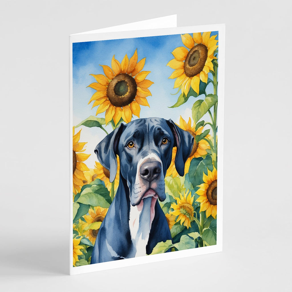 Great Dane in Sunflowers Greeting Cards Pack of 8 Blank Cards with Envelopes Whimsical A7 Size 5x7