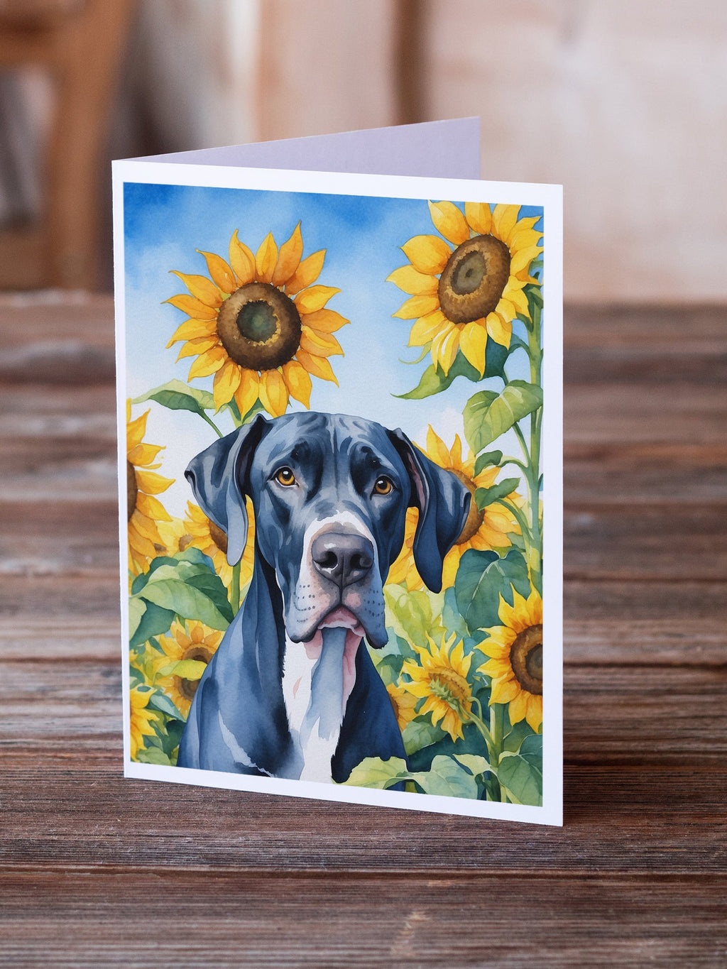 Great Dane in Sunflowers Greeting Cards Pack of 8 Blank Cards with Envelopes Whimsical A7 Size 5x7