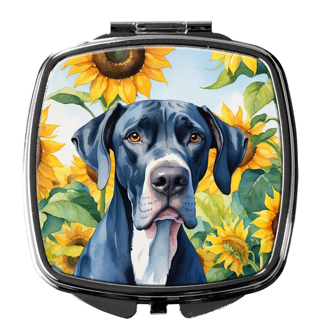 Great Dane in Sunflowers Compact Mirror Decorative Travel Makeup Mirror for Women Girls Gifts Pocket Makeup Mirror Folding Handheld