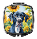 Great Dane in Sunflowers Compact Mirror Decorative Travel Makeup Mirror for Women Girls Gifts Pocket Makeup Mirror Folding Handheld