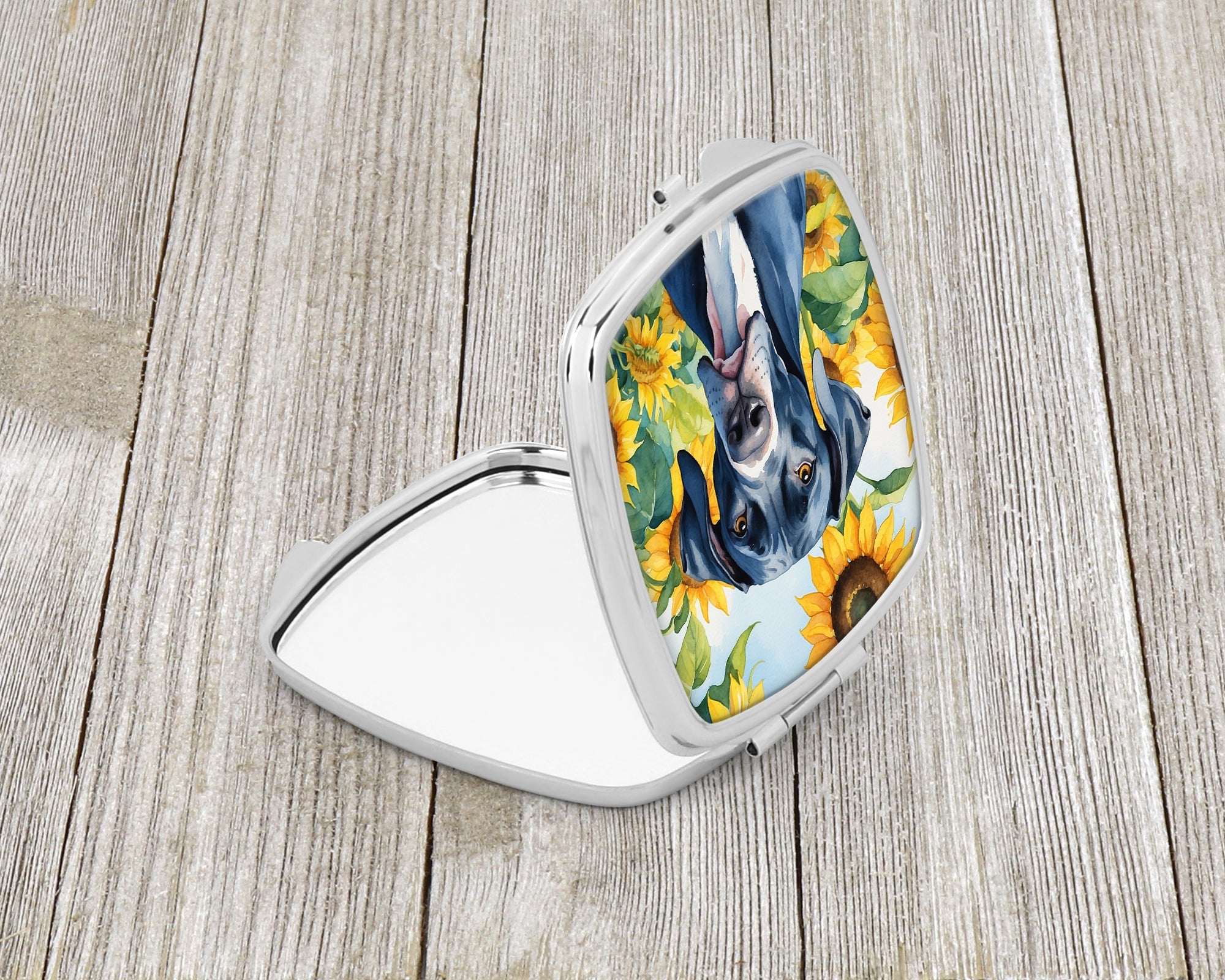 Great Dane in Sunflowers Compact Mirror Decorative Travel Makeup Mirror for Women Girls Gifts Pocket Makeup Mirror Folding Handheld