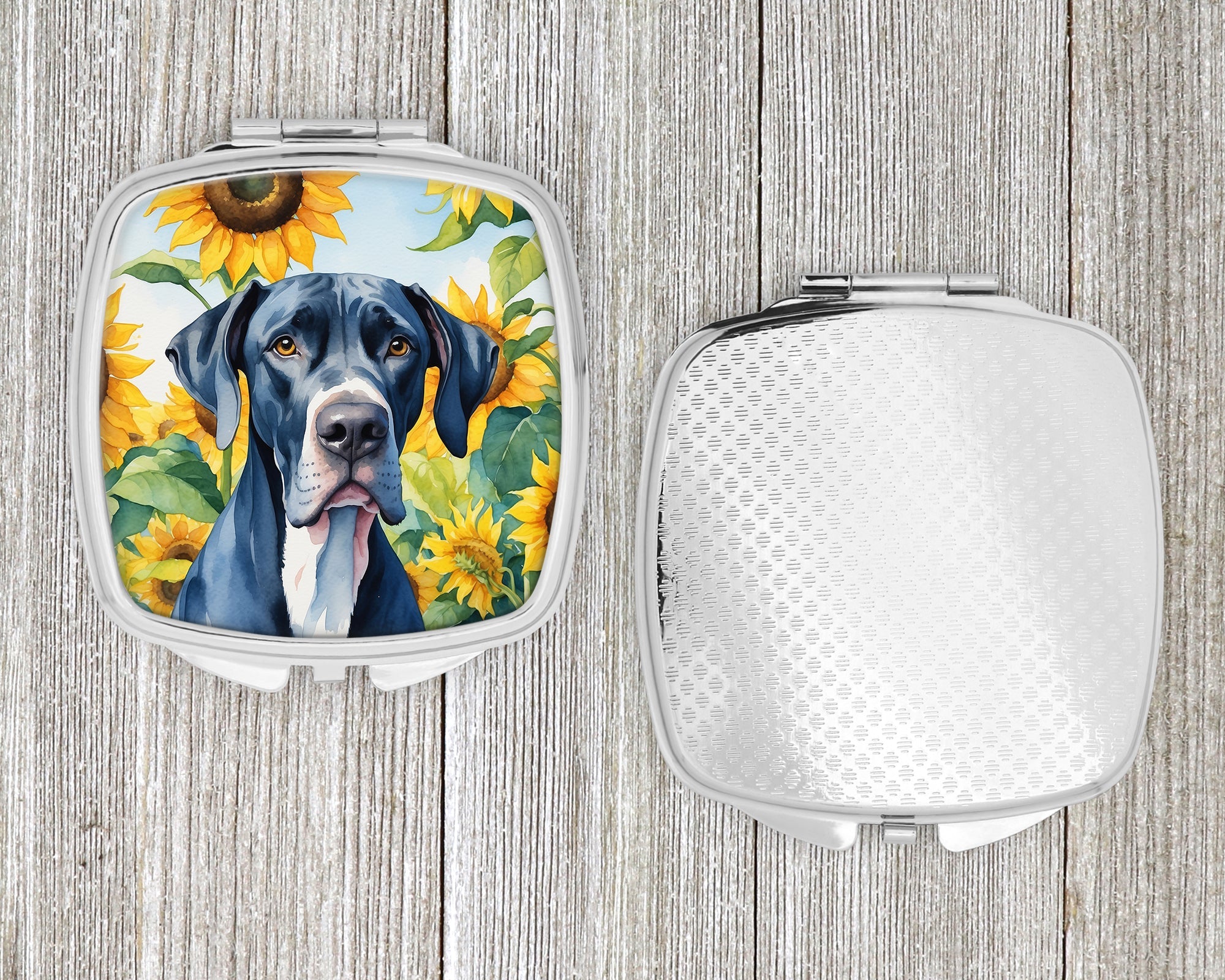 Great Dane in Sunflowers Compact Mirror Decorative Travel Makeup Mirror for Women Girls Gifts Pocket Makeup Mirror Folding Handheld
