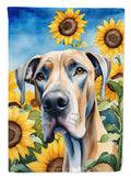 Great Dane in Sunflowers House Flag 28x40 Porch Sleeve Pole Decorative Outside Yard Banner Artwork Wall Hanging, Polyester