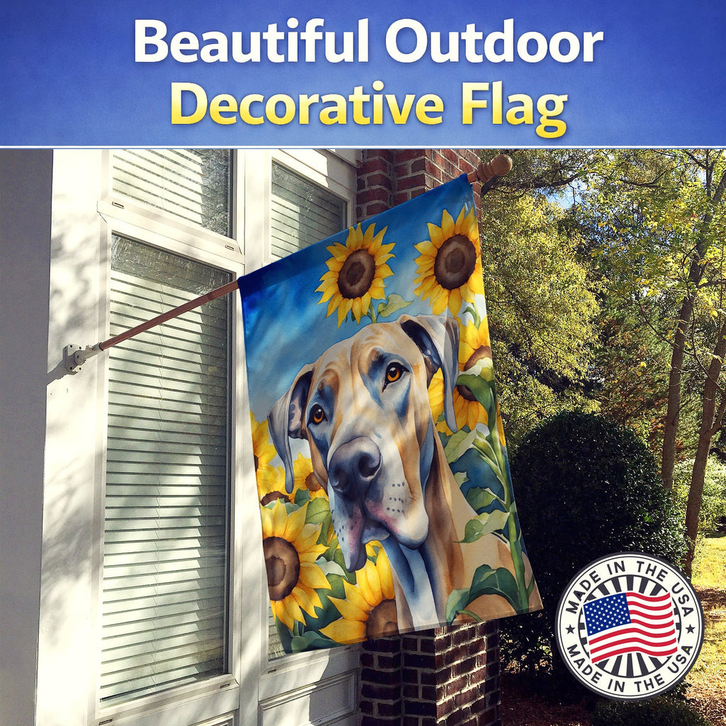Great Dane in Sunflowers House Flag 28x40 Porch Sleeve Pole Decorative Outside Yard Banner Artwork Wall Hanging, Polyester