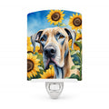 Great Dane in Sunflowers Ceramic Night Light Compact, UL-Certified, Ideal for Bedroom, Bathroom, Nursery, Hallway, Kitchen, 6x4x3, Multicolor