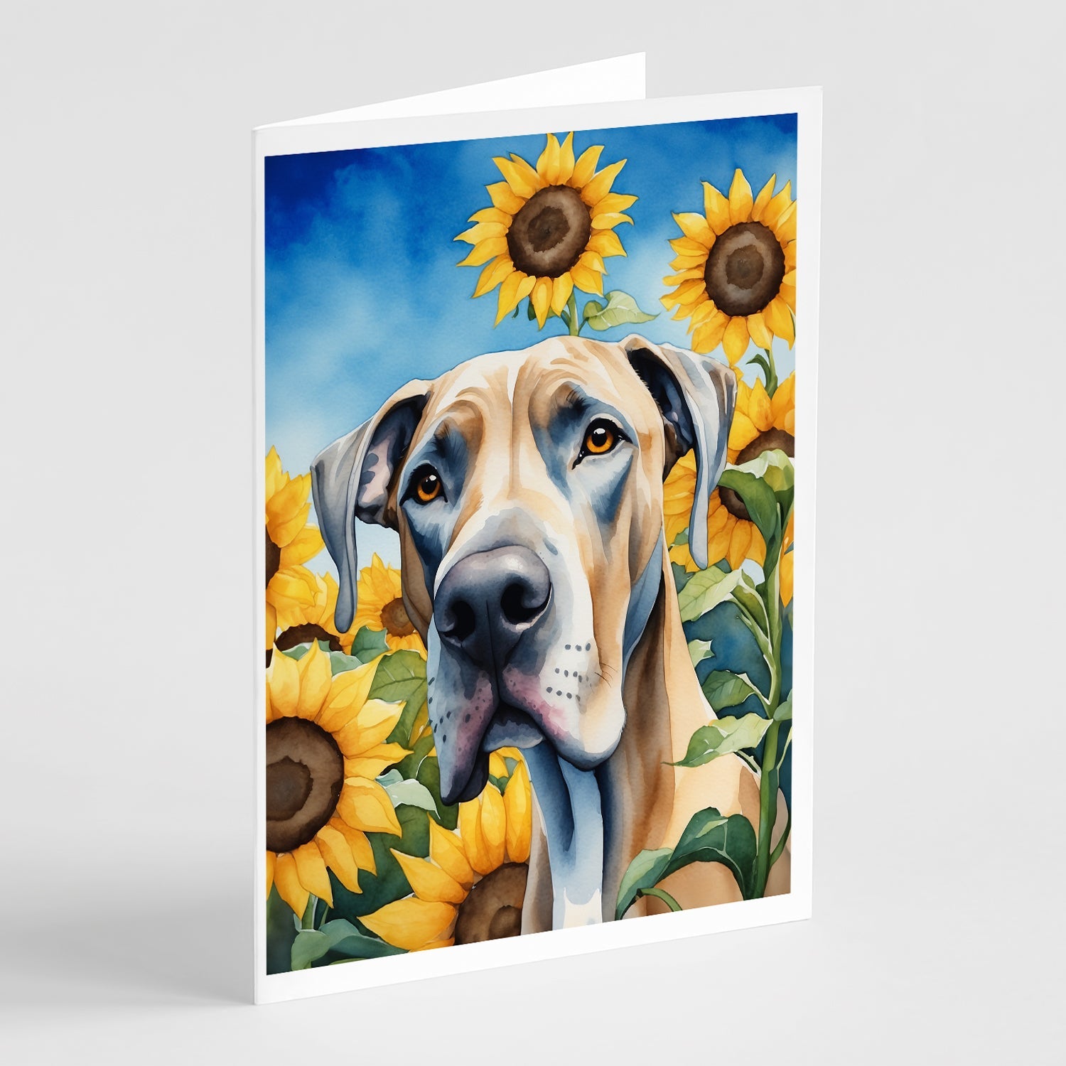 Great Dane in Sunflowers Greeting Cards Pack of 8 Blank Cards with Envelopes Whimsical A7 Size 5x7