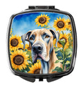 Great Dane in Sunflowers Compact Mirror Decorative Travel Makeup Mirror for Women Girls Gifts Pocket Makeup Mirror Folding Handheld