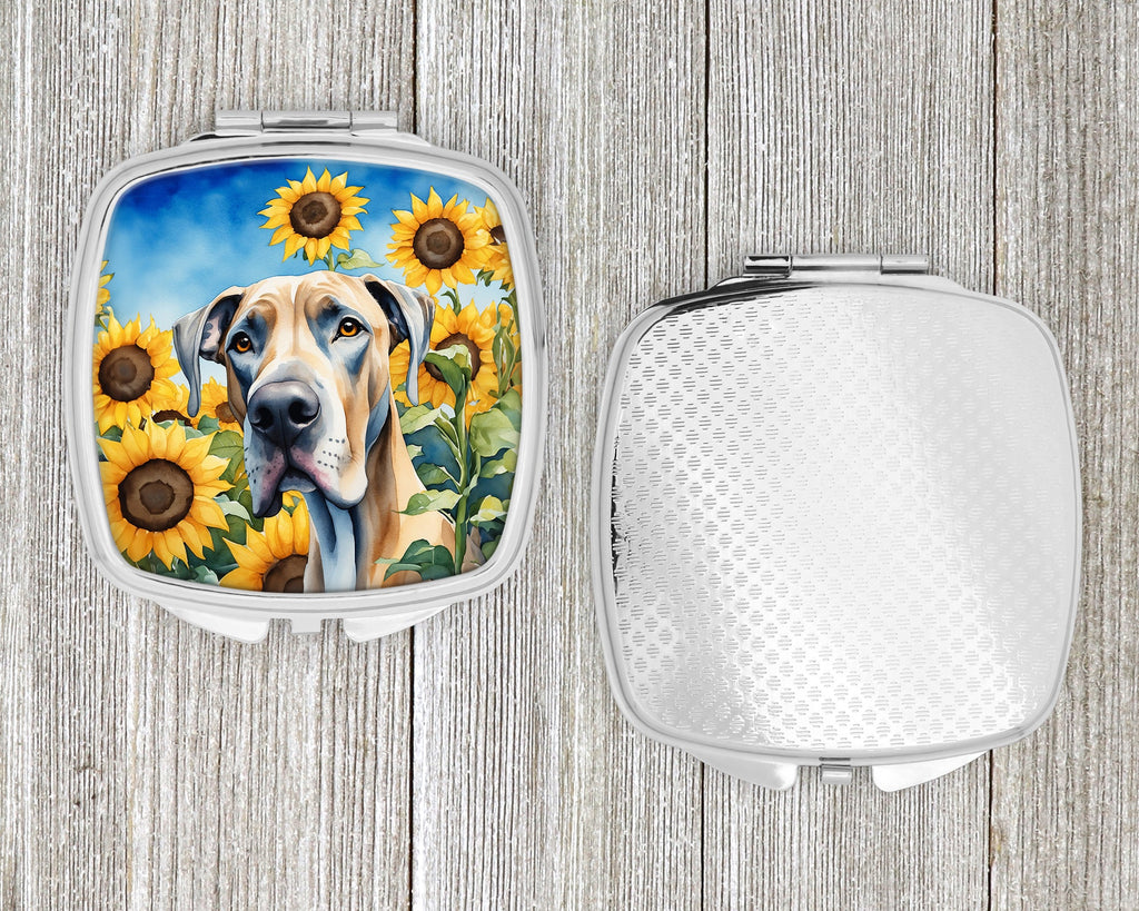 Great Dane in Sunflowers Compact Mirror Decorative Travel Makeup Mirror for Women Girls Gifts Pocket Makeup Mirror Folding Handheld