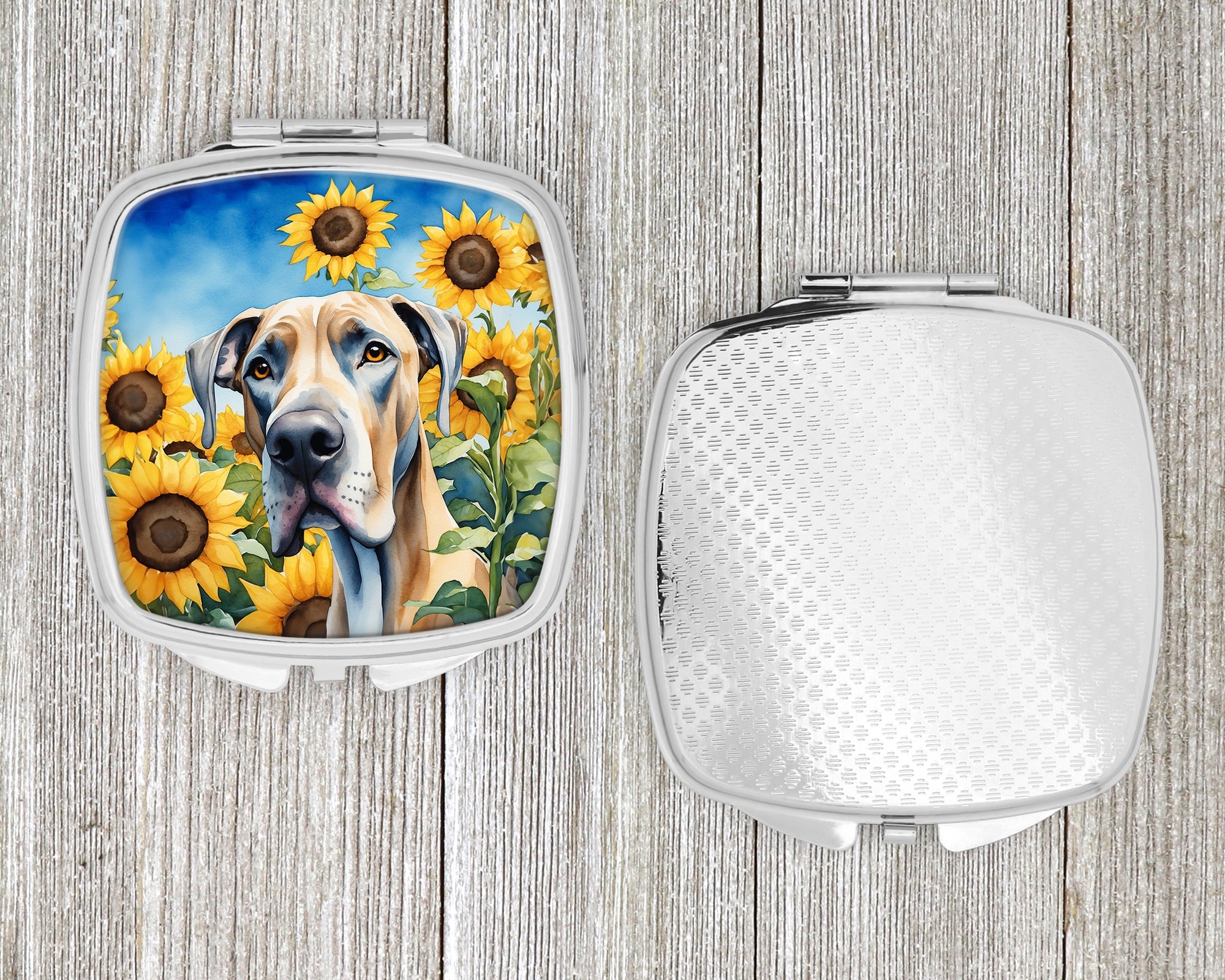 Great Dane in Sunflowers Compact Mirror Decorative Travel Makeup Mirror for Women Girls Gifts Pocket Makeup Mirror Folding Handheld
