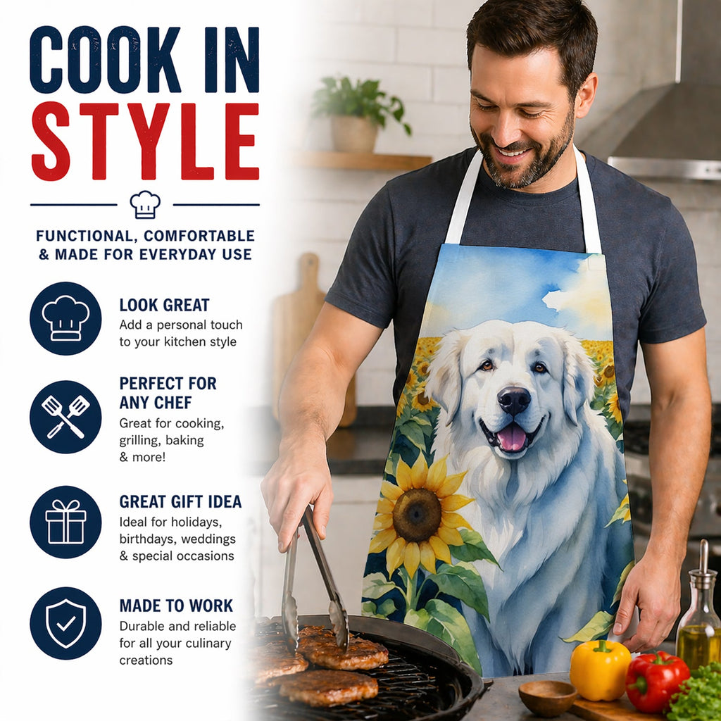 Great Pyrenees in Sunflowers Apron Cooking Kitchen Server Baking Crafts Gardening for Adult Women Men, Unisex, Large, Multicolor