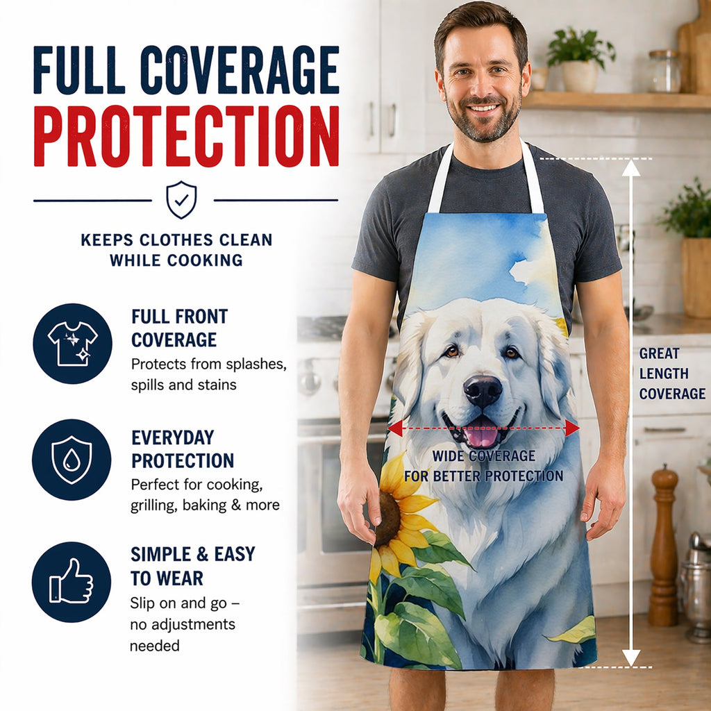 Great Pyrenees in Sunflowers Apron Cooking Kitchen Server Baking Crafts Gardening for Adult Women Men, Unisex, Large, Multicolor