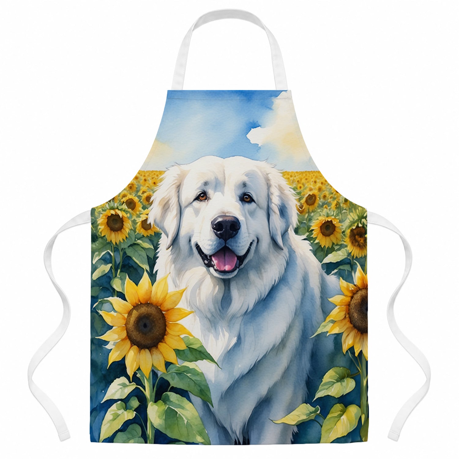 Great Pyrenees in Sunflowers Apron Cooking Kitchen Server Baking Crafts Gardening for Adult Women Men, Unisex, Large, Multicolor