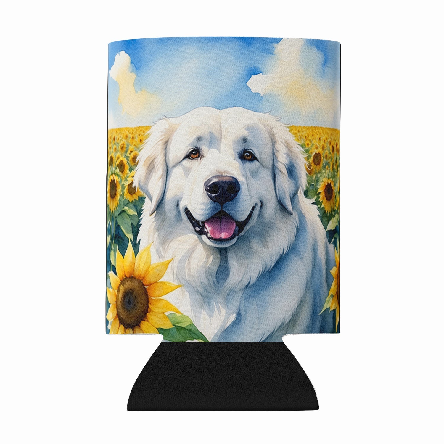 Great Pyrenees in Sunflowers Can or Bottle Hugger Cooler Sleeve for Standard 12 oz Cans, Insulated Foam Beer & Soda Can Hugger Reusable