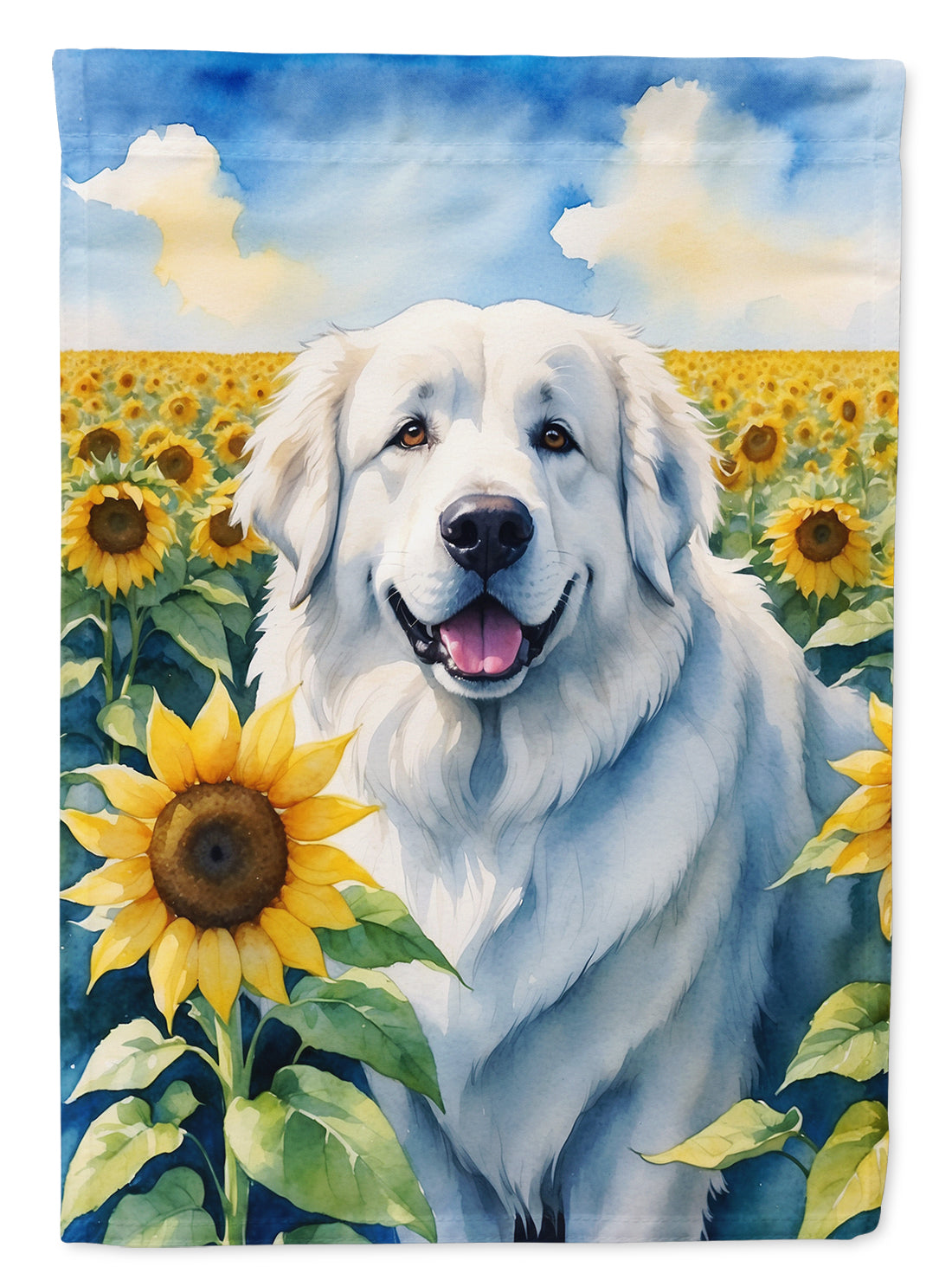 Great Pyrenees in Sunflowers House Flag 28x40 Porch Sleeve Pole Decorative Outside Yard Banner Artwork Wall Hanging, Polyester