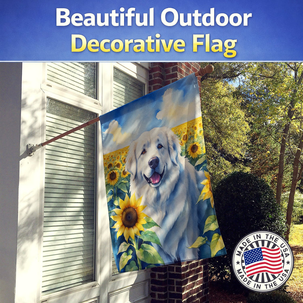 Great Pyrenees in Sunflowers House Flag 28x40 Porch Sleeve Pole Decorative Outside Yard Banner Artwork Wall Hanging, Polyester