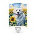 Great Pyrenees in Sunflowers Ceramic Night Light Compact, UL-Certified, Ideal for Bedroom, Bathroom, Nursery, Hallway, Kitchen, 6x4x3, Multicolor