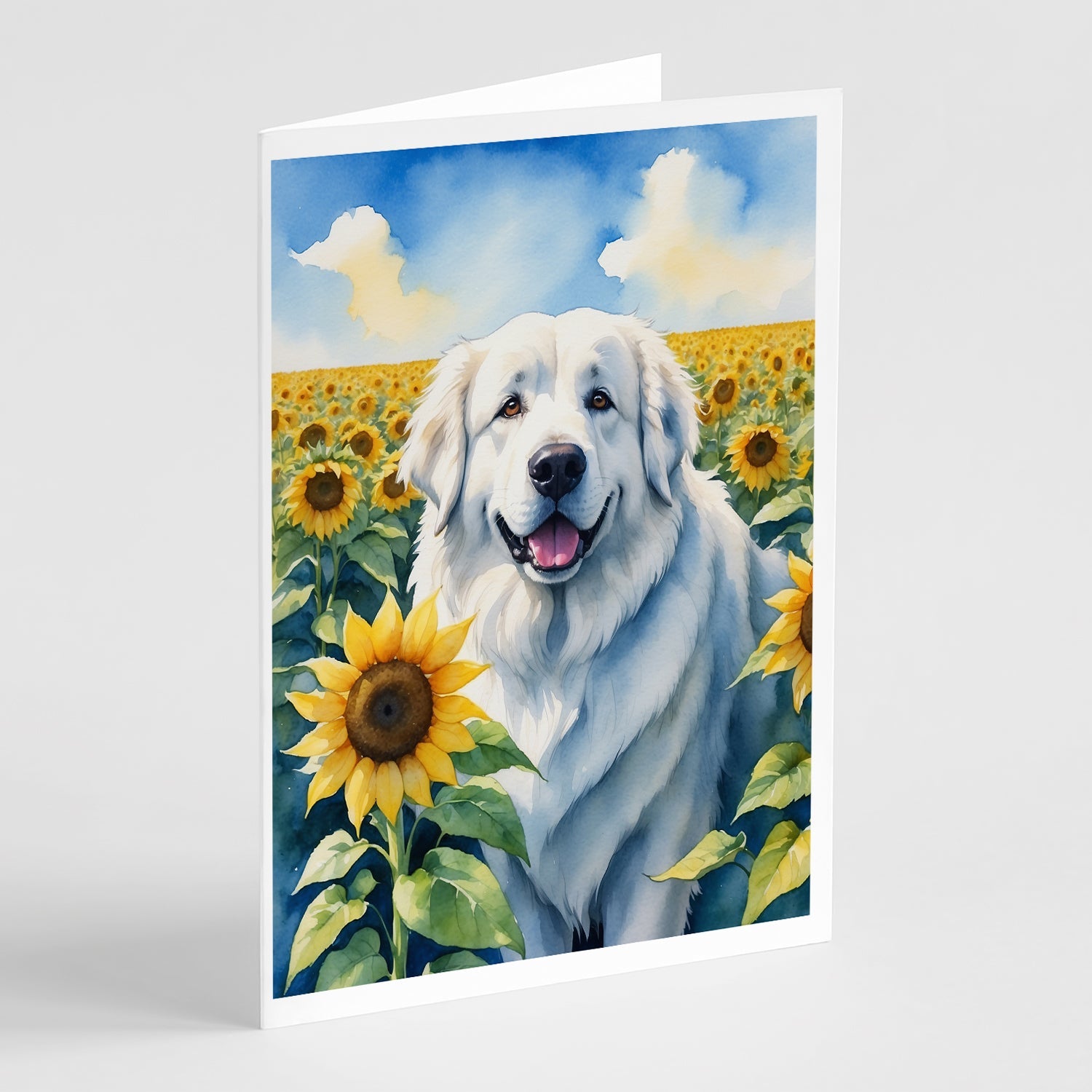 Great Pyrenees in Sunflowers Greeting Cards Pack of 8 Blank Cards with Envelopes Whimsical A7 Size 5x7
