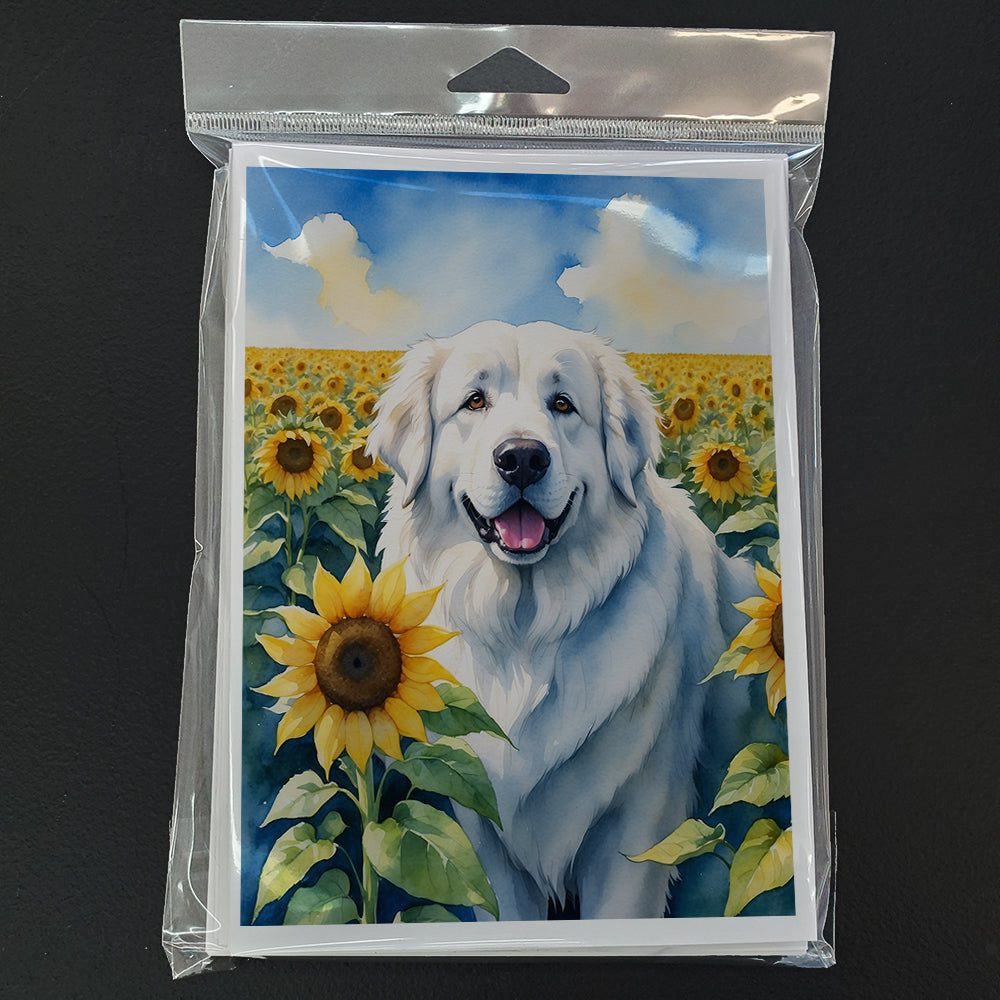 Great Pyrenees in Sunflowers Greeting Cards Pack of 8 Blank Cards with Envelopes Whimsical A7 Size 5x7