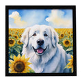 Great Pyrenees in Sunflowers Framed Metal Print Bathroom, Kitchen, Office, Home Decor Wall Art Ready to Hang, Square, 8X8