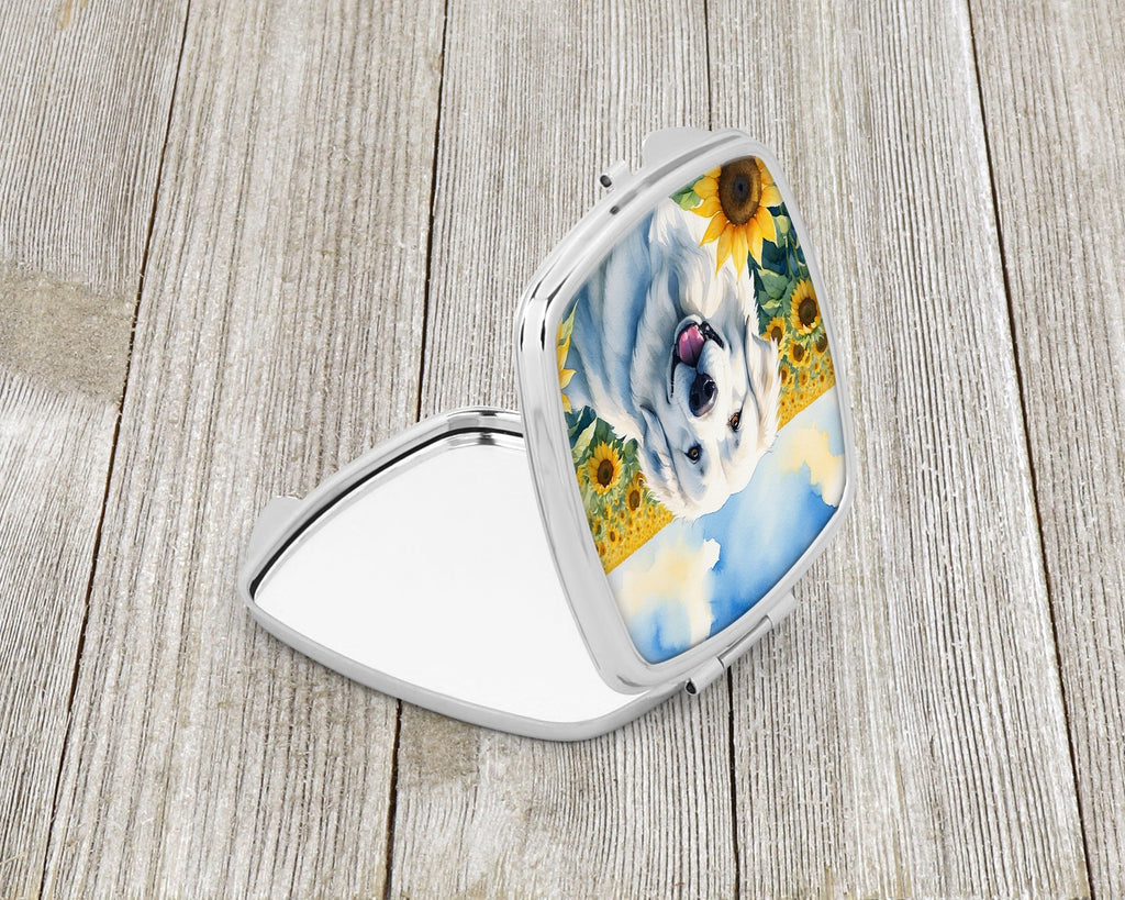 Great Pyrenees in Sunflowers Compact Mirror Decorative Travel Makeup Mirror for Women Girls Gifts Pocket Makeup Mirror Folding Handheld