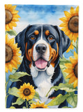 Greater Swiss Mountain Dog in Sunflowers House Flag 28x40 Porch Sleeve Pole Decorative Outside Yard Banner Artwork Wall Hanging, Polyester