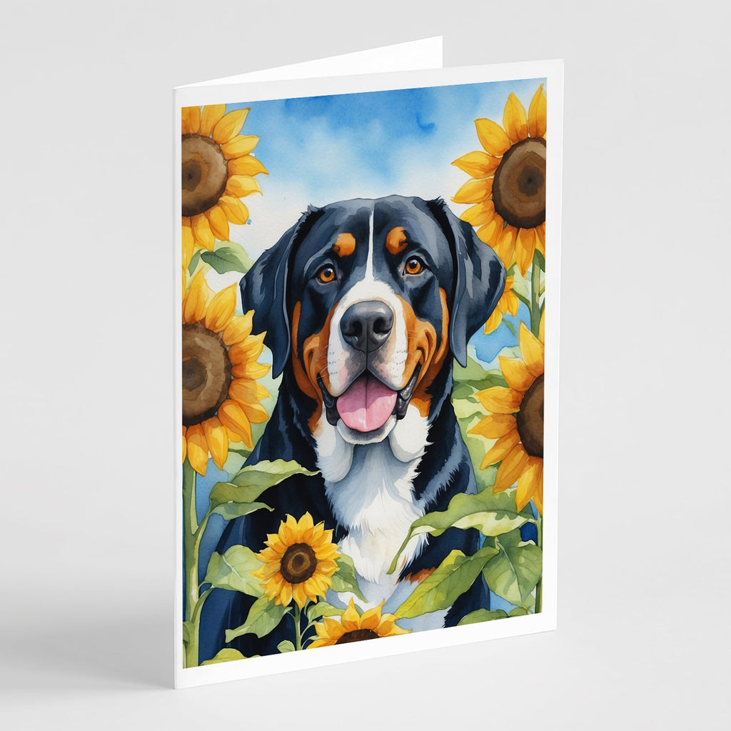 Greater Swiss Mountain Dog in Sunflowers Greeting Cards Pack of 8 Blank Cards with Envelopes Whimsical A7 Size 5x7