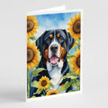 Greater Swiss Mountain Dog in Sunflowers Greeting Cards Pack of 8 Blank Cards with Envelopes Whimsical A7 Size 5x7