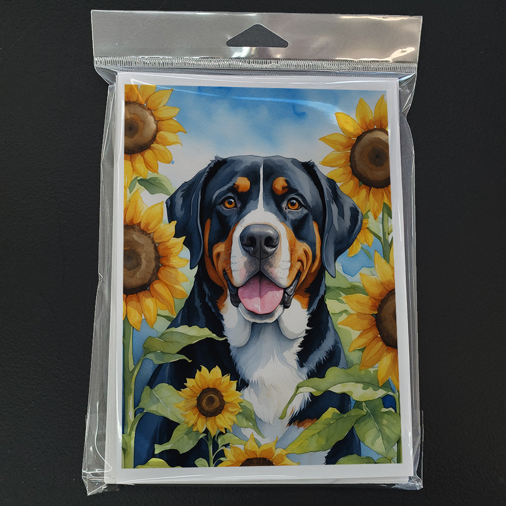 Greater Swiss Mountain Dog in Sunflowers Greeting Cards Pack of 8 Blank Cards with Envelopes Whimsical A7 Size 5x7