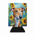 Greyhound in Sunflowers Can or Bottle Hugger Cooler Sleeve for Standard 12 oz Cans, Insulated Foam Beer & Soda Can Hugger Reusable