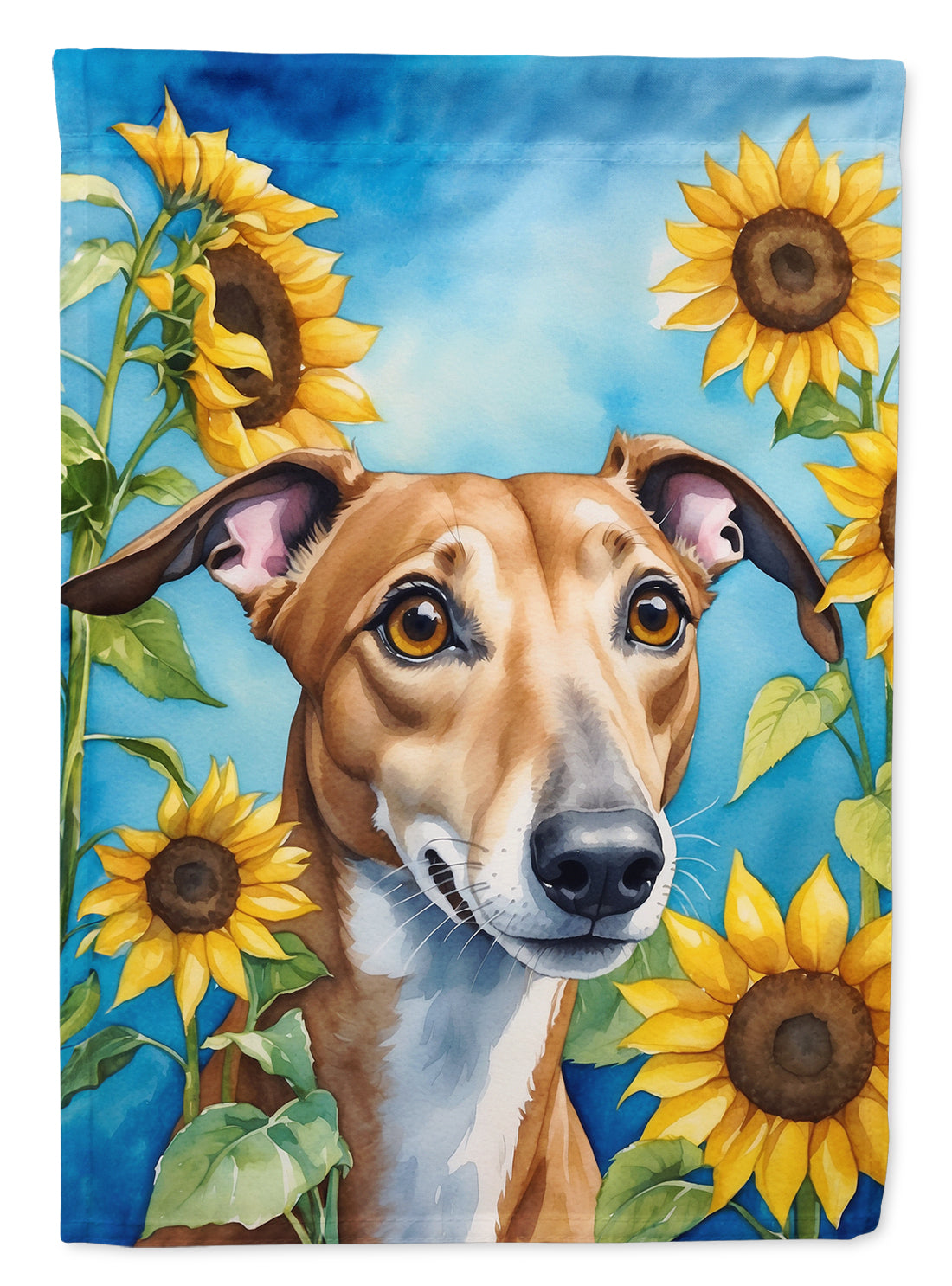 Greyhound in Sunflowers House Flag 28x40 Porch Sleeve Pole Decorative Outside Yard Banner Artwork Wall Hanging, Polyester