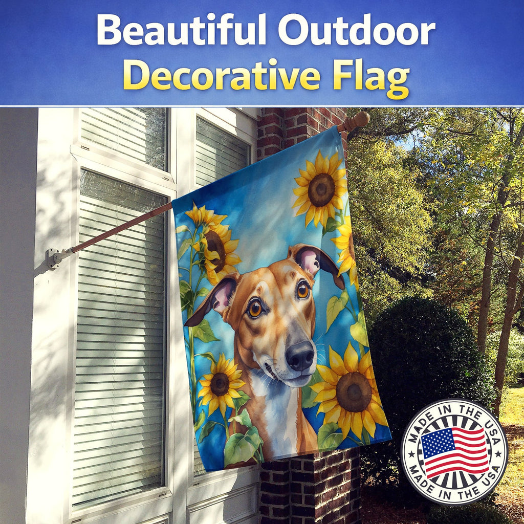 Greyhound in Sunflowers House Flag 28x40 Porch Sleeve Pole Decorative Outside Yard Banner Artwork Wall Hanging, Polyester