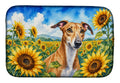 Greyhound in Sunflowers Dish Drying Mat Absorbent Dish Drying Mat Pad for Kitchen Counter Dish Drainer Mat for Countertop, 14 x 21", Multicolor