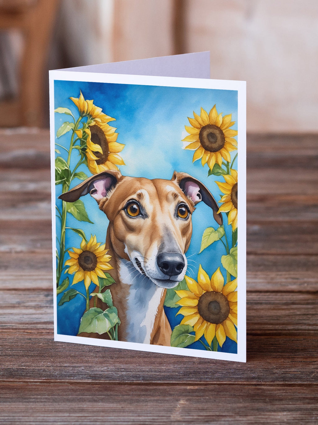 Greyhound in Sunflowers Greeting Cards Pack of 8 Blank Cards with Envelopes Whimsical A7 Size 5x7