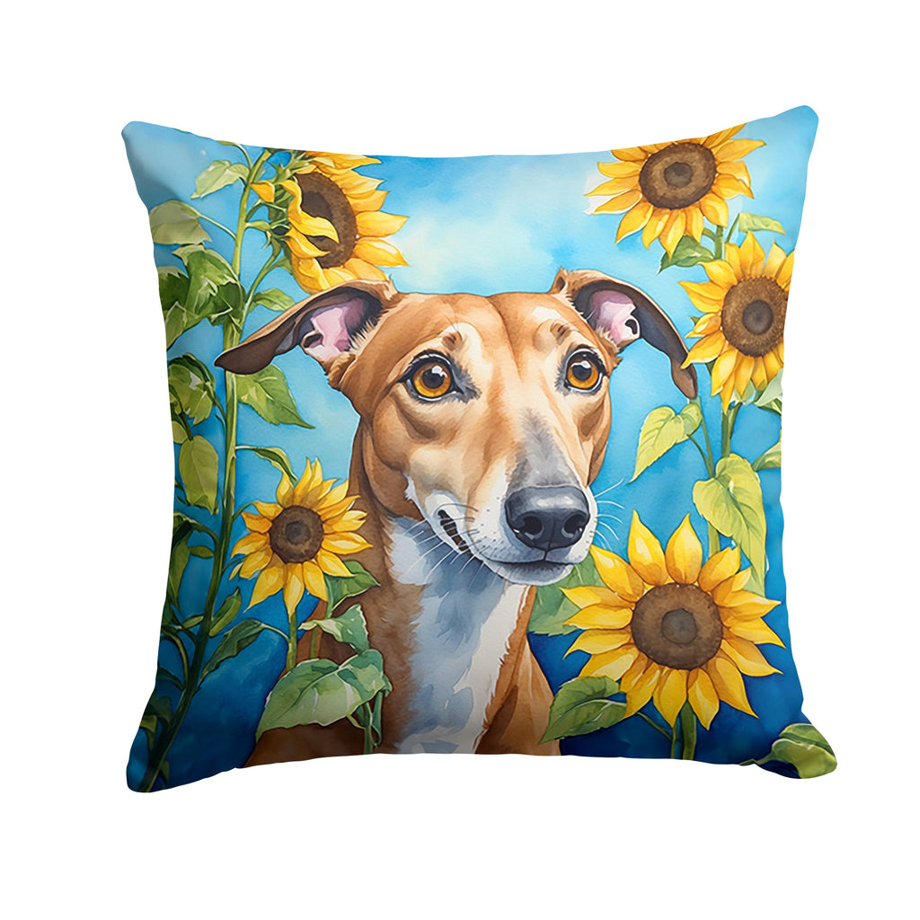 Greyhound in Sunflowers Decorative Throw Pillow 18x18 Indoor Outdoor Accent Cushion, Fabric Cover with Insert for Sofa, Bed, Porch & Living Room
