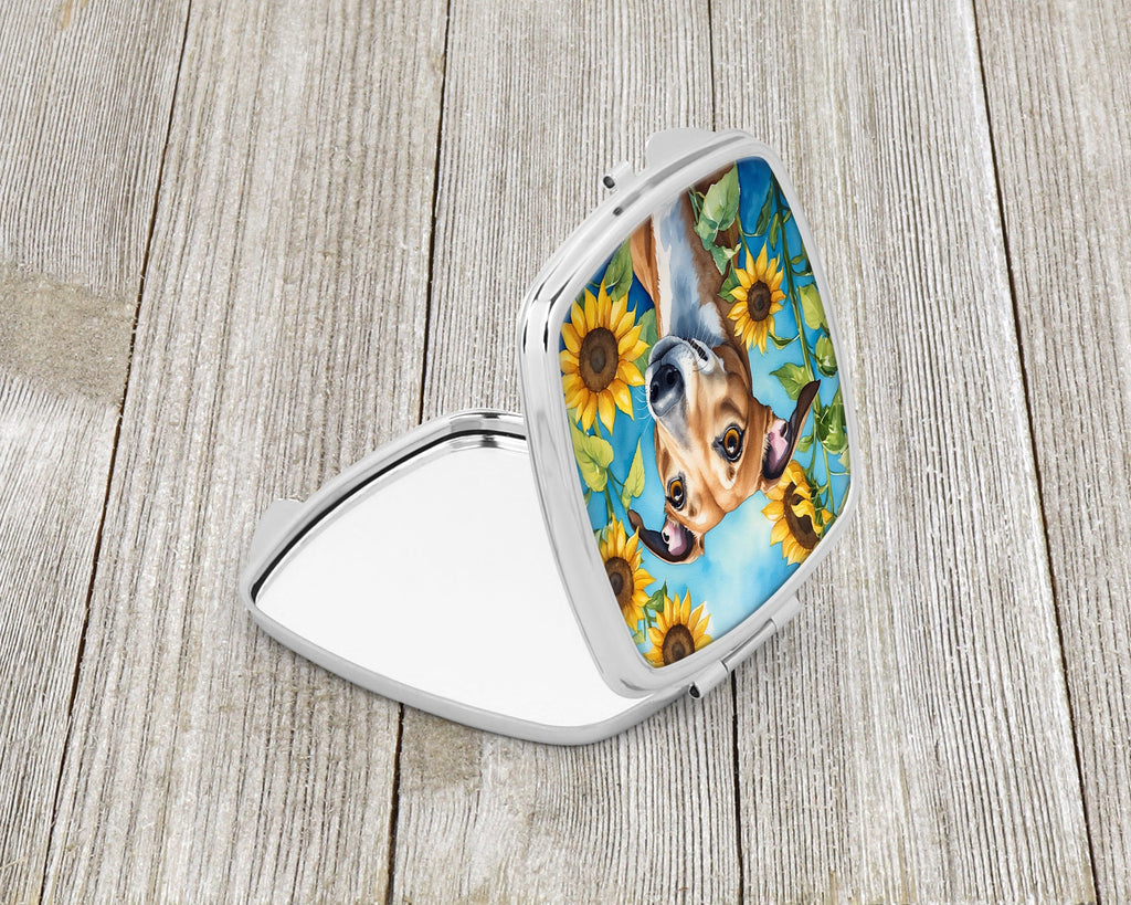 Greyhound in Sunflowers Compact Mirror Decorative Travel Makeup Mirror for Women Girls Gifts Pocket Makeup Mirror Folding Handheld