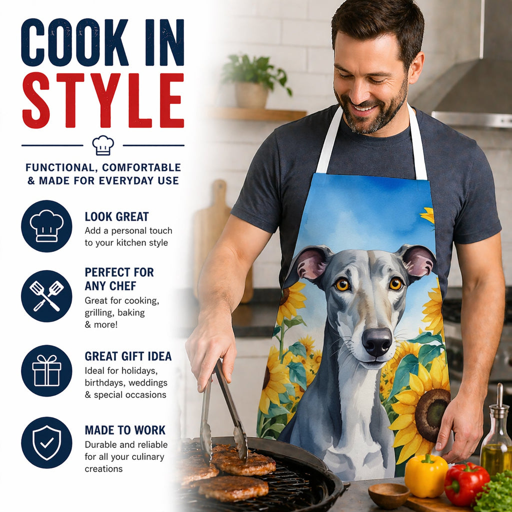 Greyhound in Sunflowers Apron Cooking Kitchen Server Baking Crafts Gardening for Adult Women Men, Unisex, Large, Multicolor