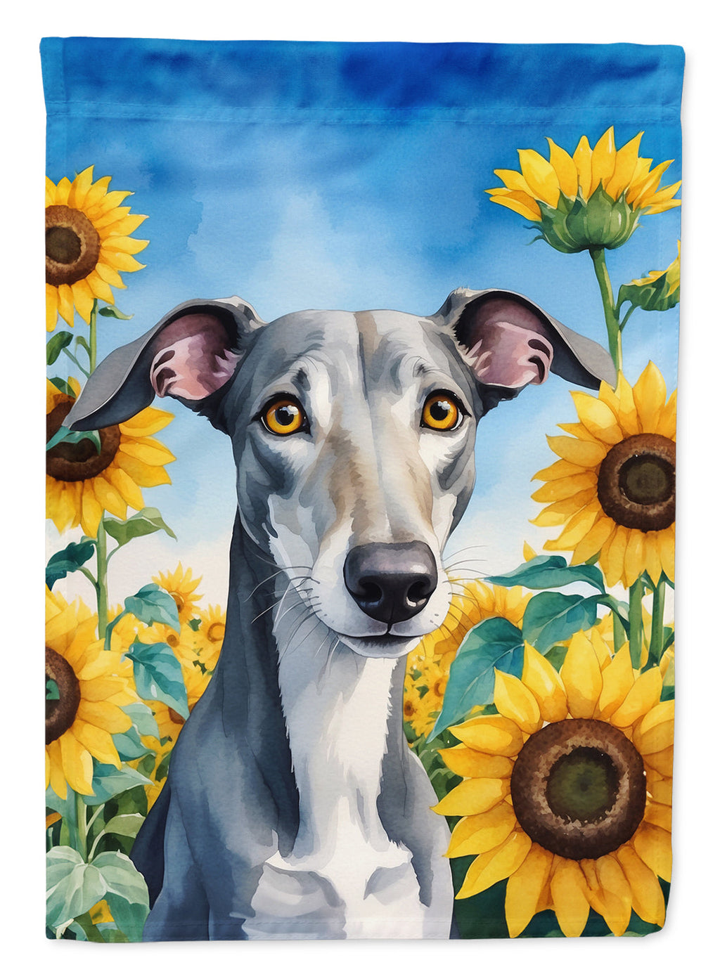 Greyhound in Sunflowers House Flag 28x40 Porch Sleeve Pole Decorative Outside Yard Banner Artwork Wall Hanging, Polyester