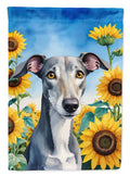 Greyhound in Sunflowers House Flag 28x40 Porch Sleeve Pole Decorative Outside Yard Banner Artwork Wall Hanging, Polyester