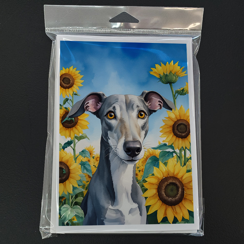 Greyhound in Sunflowers Greeting Cards Pack of 8 Blank Cards with Envelopes Whimsical A7 Size 5x7