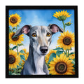 Greyhound in Sunflowers Framed Metal Print Bathroom, Kitchen, Office, Home Decor Wall Art Ready to Hang, Square, 8X8