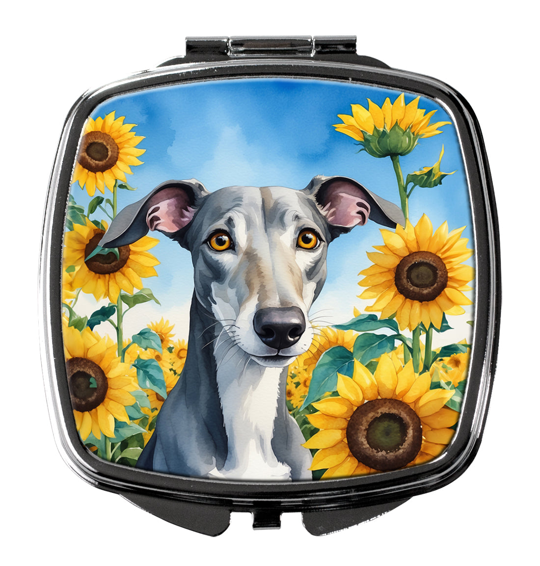 Greyhound in Sunflowers Compact Mirror Decorative Travel Makeup Mirror for Women Girls Gifts Pocket Makeup Mirror Folding Handheld