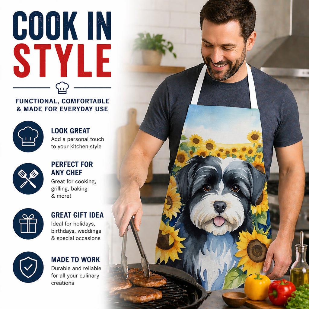 Havanese in Sunflowers Apron Cooking Kitchen Server Baking Crafts Gardening for Adult Women Men, Unisex, Large, Multicolor