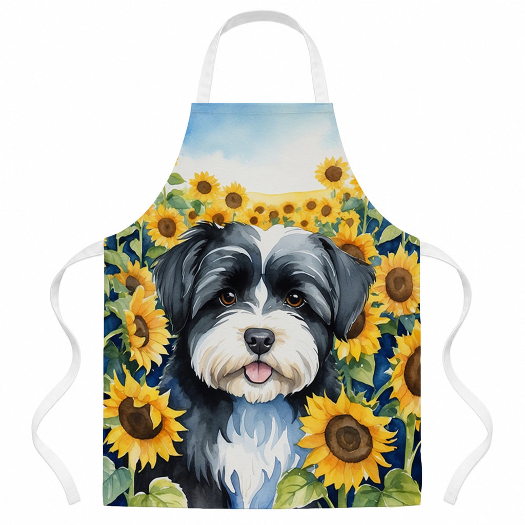 Havanese in Sunflowers Apron Cooking Kitchen Server Baking Crafts Gardening for Adult Women Men, Unisex, Large, Multicolor