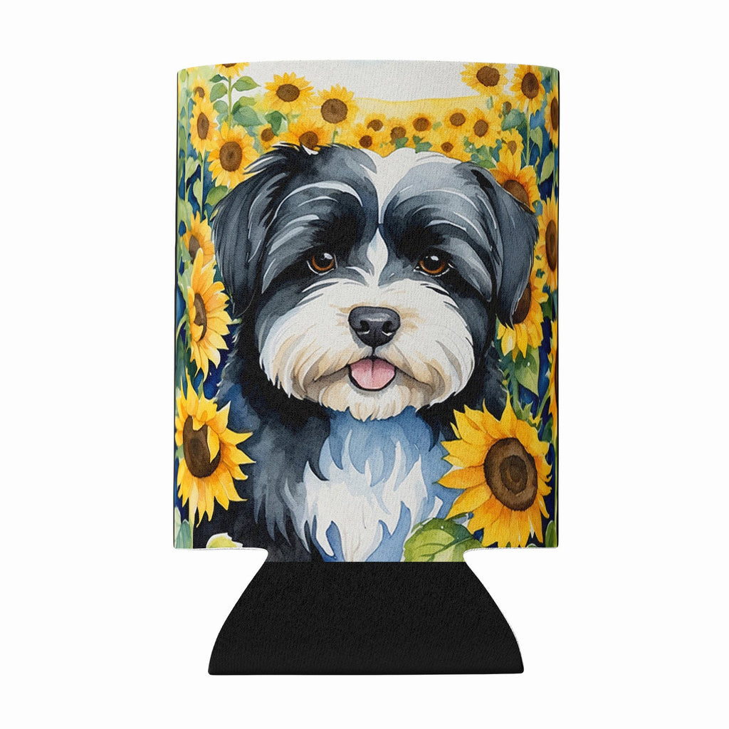 Havanese in Sunflowers Can or Bottle Hugger Cooler Sleeve for Standard 12 oz Cans, Insulated Foam Beer & Soda Can Hugger Reusable