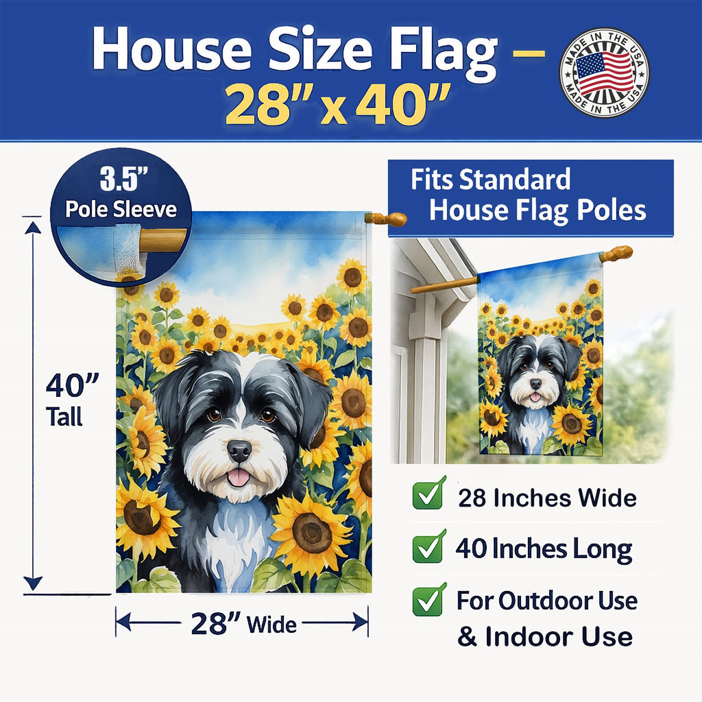 Havanese in Sunflowers House Flag 28x40 Porch Sleeve Pole Decorative Outside Yard Banner Artwork Wall Hanging, Polyester
