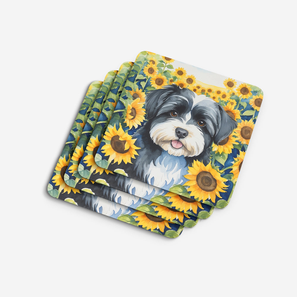 Havanese in Sunflowers Foam Coasters Set of 4 Cup Coasters for Indoor Outdoor, Tabletop Protection, Anti Slip, Mouse pad Material