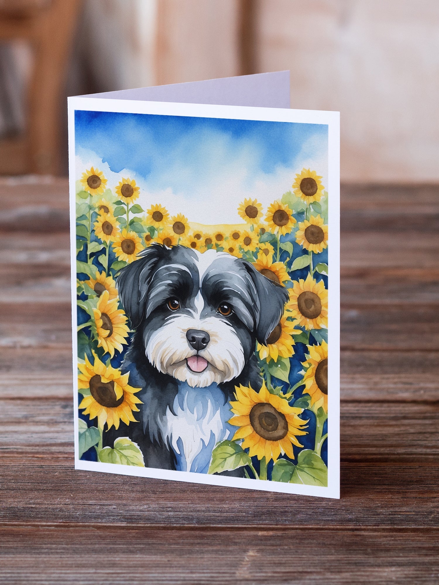 Havanese in Sunflowers Greeting Cards Pack of 8 Blank Cards with Envelopes Whimsical A7 Size 5x7