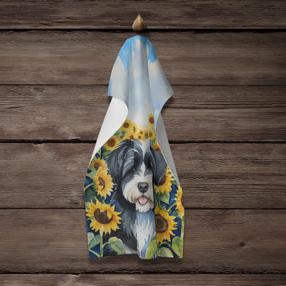 Havanese in Sunflowers Kitchen Towel Velour Plush Front and Cotton Loop Back Machine Washable