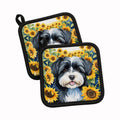 Havanese in Sunflowers Pot Holder Set of 2 Heat Resistant Quilted Hot Pads 7.5 x 7.5 Inch, Insulated Kitchen Trivets for Cooking & Baking